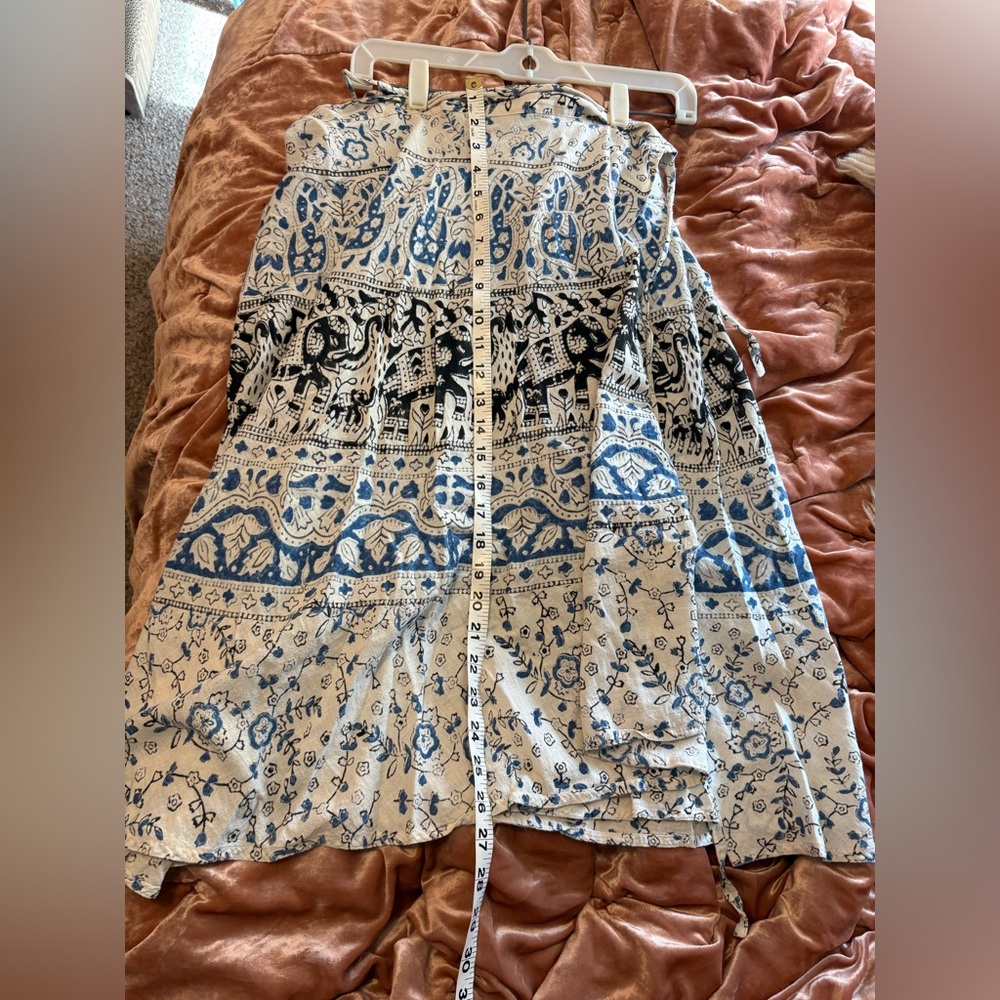 Classic 1970s Boho Surfer Wrap Skirt Indian Block Print Vintage Beach Culture - Picture 2 of 5